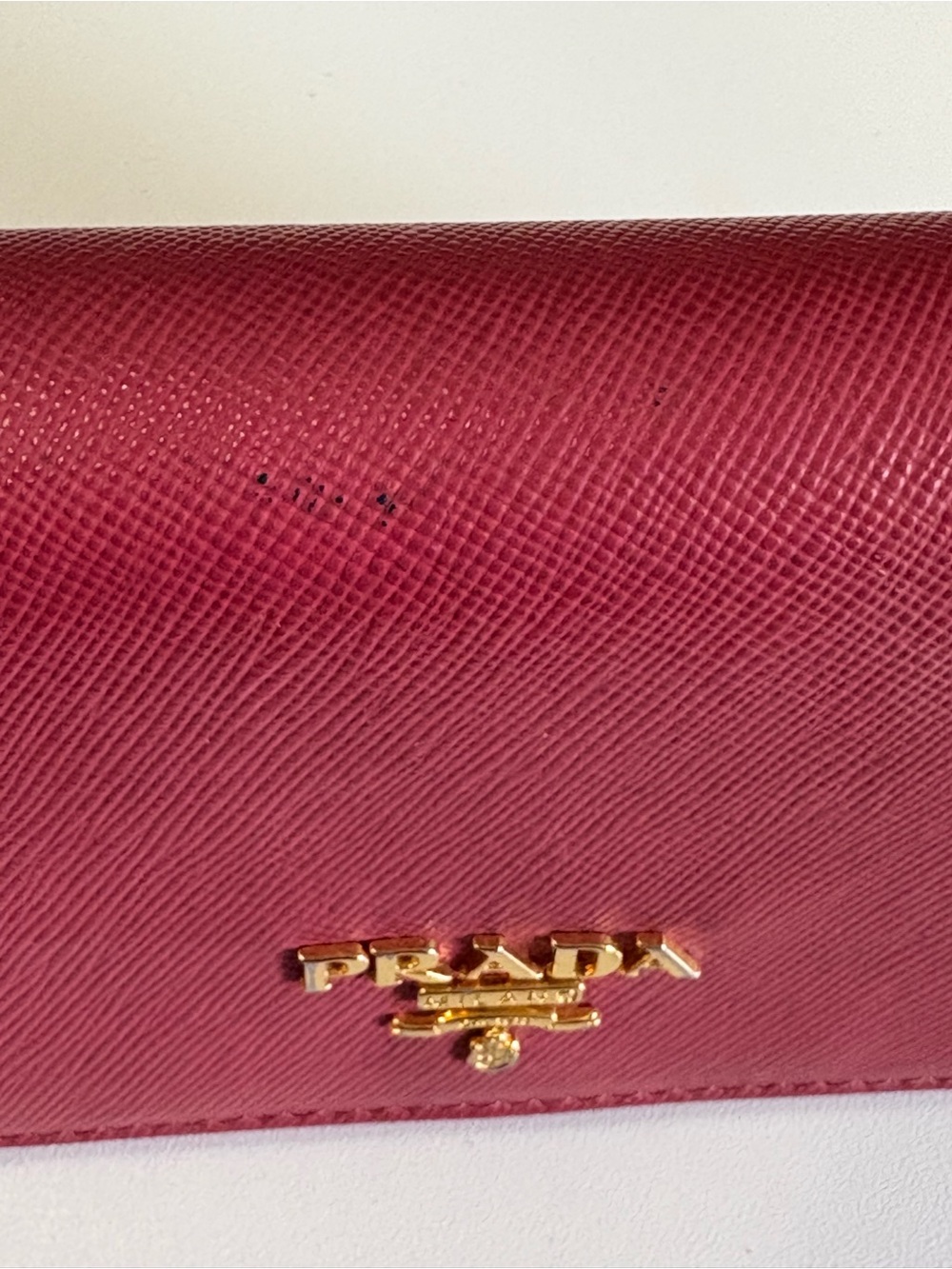 Prada Pink Saffiano Leather Trifold Wallet with Gold Logo - Picture 10 of 12